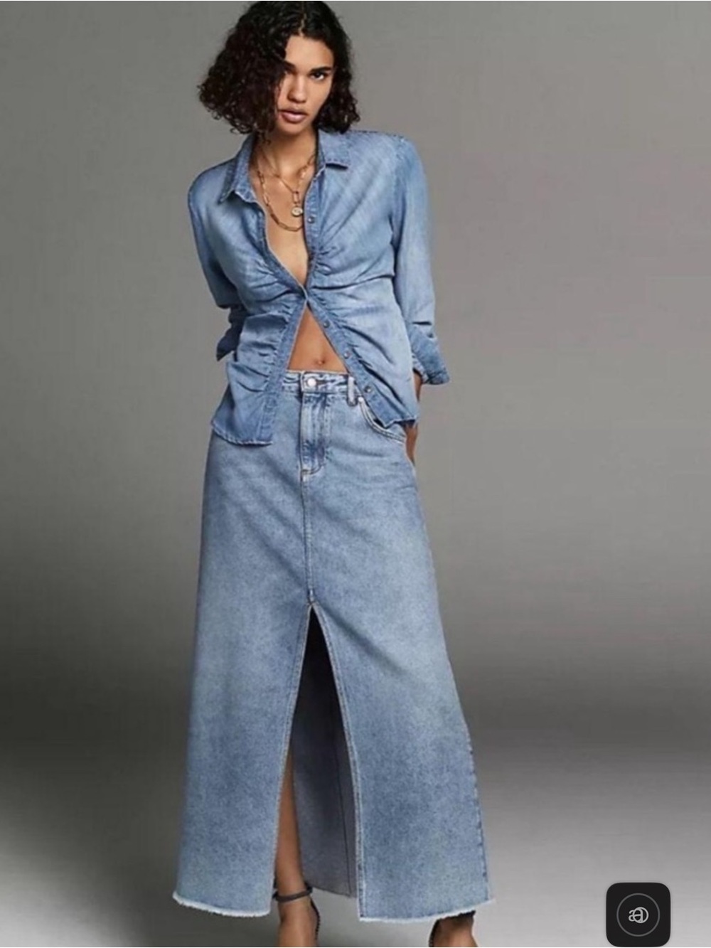 Pilcro Light Blue Denim Maxi Skirt with Front Slit